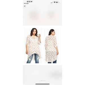 Torrid Feather Print Hi-Lo Tunic Blouse Top Roll‎ Tab 3/4 Sleeve Plus Size